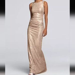 David's Bridal Champagne Gold Long Sequin Cowl Back Formal Tank Dress 1X